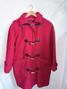 Jacob Crowley Women’s Wool Red Toggle Coat Hooded Size 10 Vintage